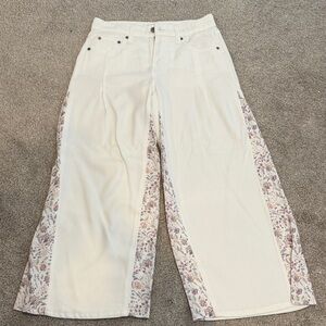 Lucky Brand White Pants with Paisley Fabric Panels